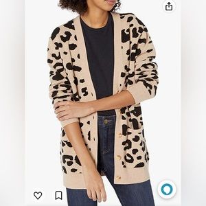 Daily ritual ultra soft leopard jacquard cardigan sweater